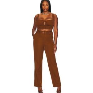 Remi x Revolve Danielle Belted Pant Set straight Leg Stretch & Jodie Top Crop XL